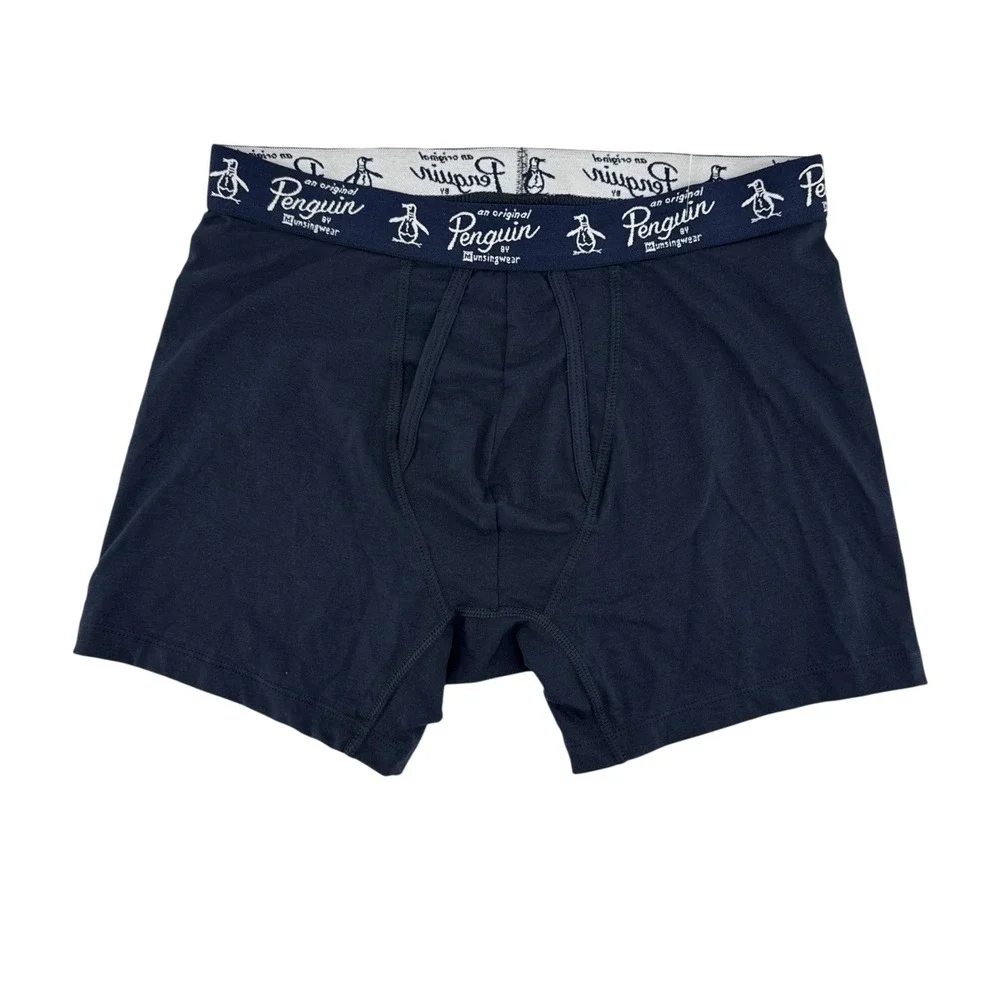 Original Penguin Mens Navy Blue Cotton Stretch Boxer Briefs Med Logo Waistband